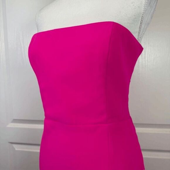 Amanda Uprichard Mandy Midi Dress Strapless Hot Pink High Slit Size Large - Picture 3 of 12